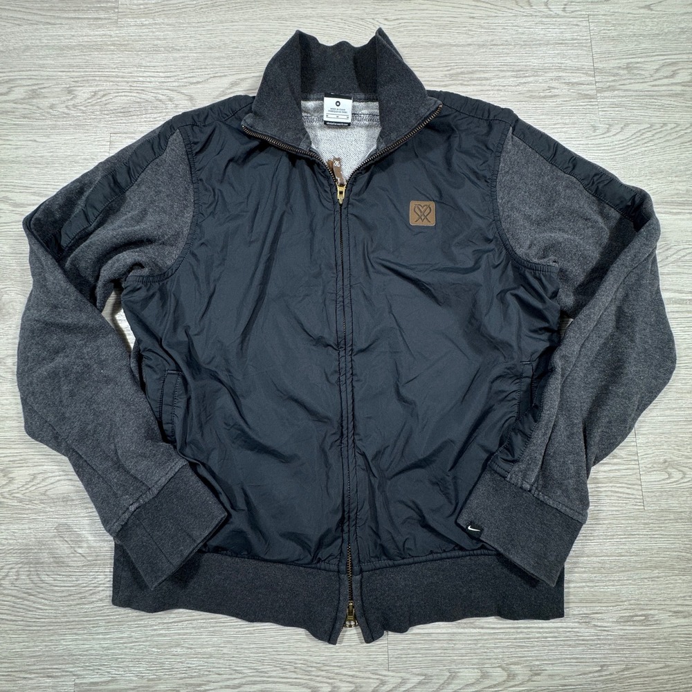 Nike Mens Jacket Gray Black Medium‎ Hybrid Fleece Windbreaker Full Zip